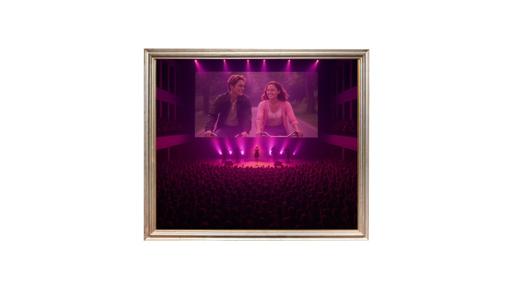 "Artiste en gros plan avec arrière-plan visuel projeté – moment fort d’un concert immersif Vibes"