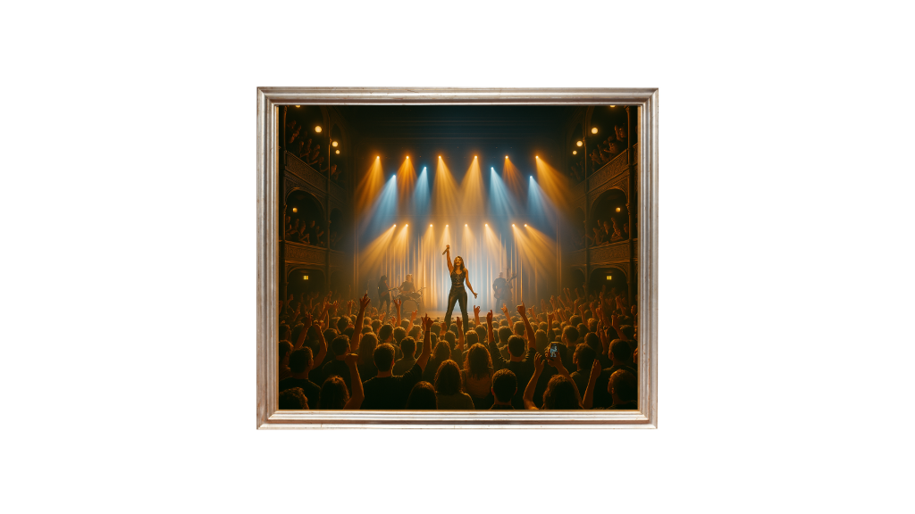 "Chorégraphie sur scène avec effets lumineux – concert immersif Vibes en live"